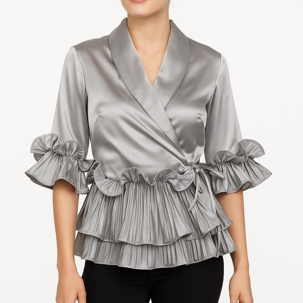 Silver Ruffle Wrap Top The Lumeta - Picture 2 of 5